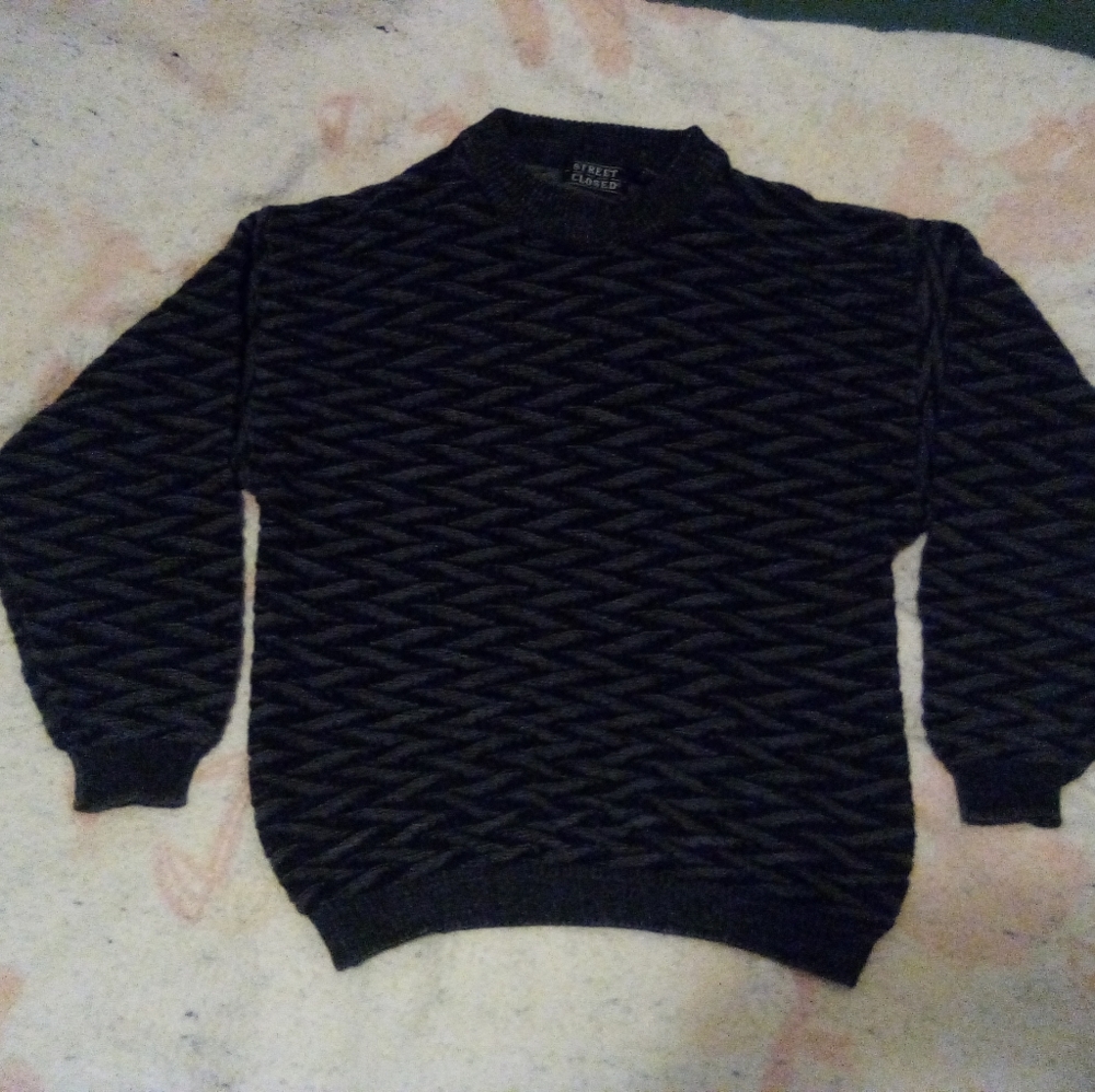 Vintage Street Closed Men's Gray Long Sleeve Pullover Zig-Zag Sweater Size Small